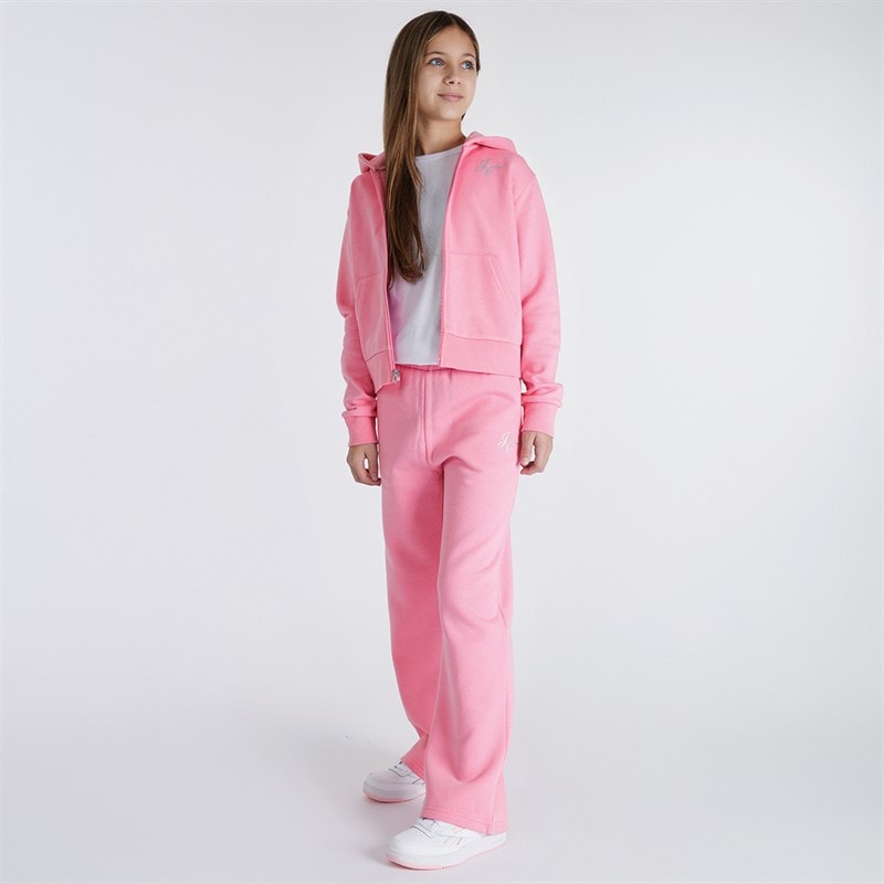 Juicy Couture Girls Zip Through Hoodie And Wide Leg Joggers Set Sachet Pink