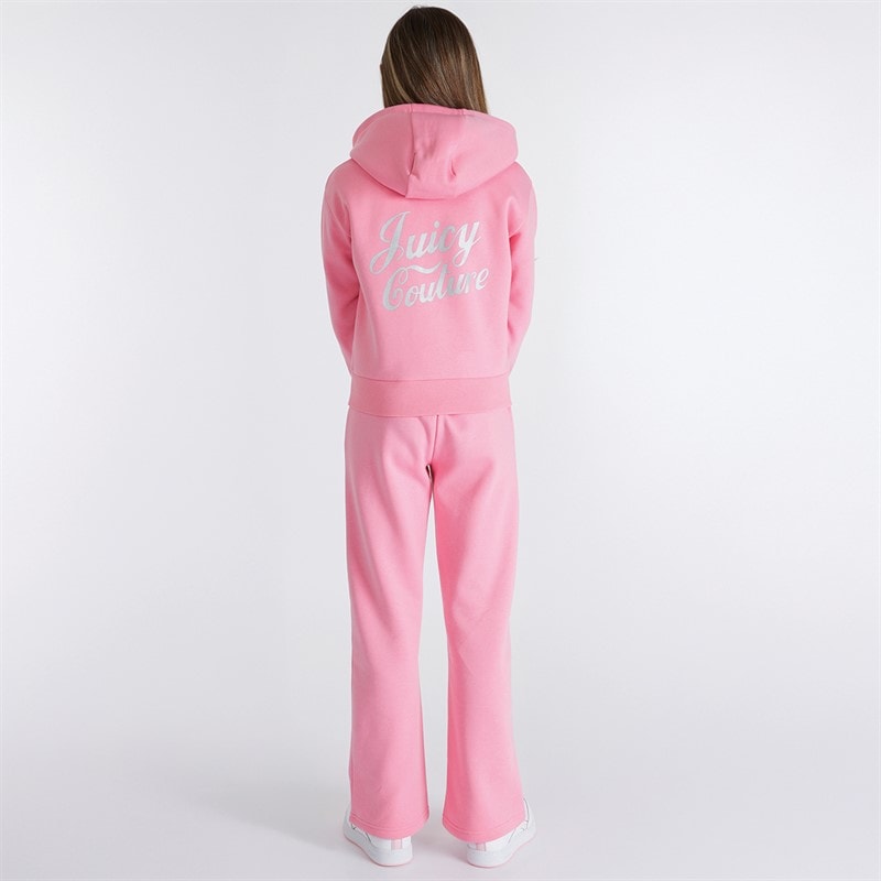 Juicy Couture Girls Zip Through Hoodie And Wide Leg Joggers Set Sachet Pink - Image 2