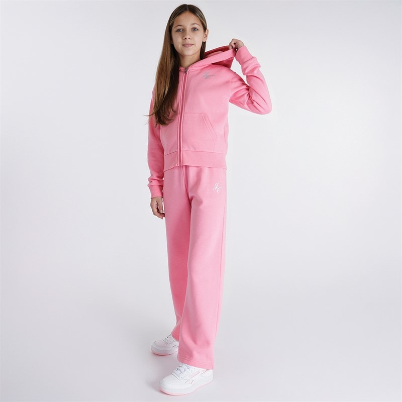 Juicy Couture Girls Zip Through Hoodie And Wide Leg Joggers Set Sachet Pink - Image 4