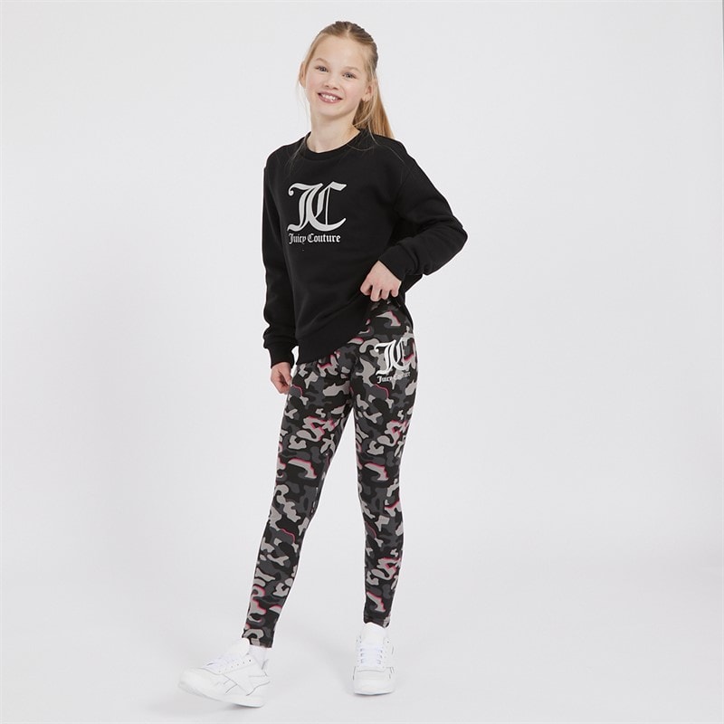 Juicy Couture Girls Oversized Crew Sweatshirt and Abstract Leggings Tracksuit Set Black - Image 3