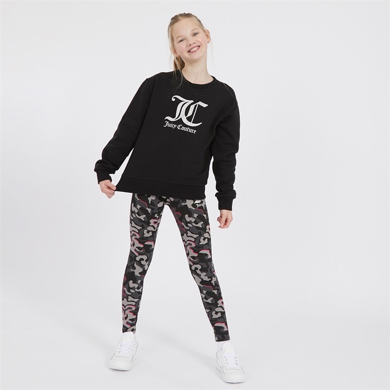 Juicy Couture Girls Oversized Crew Sweatshirt and Abstract Leggings Tracksuit Set Black - Image 4