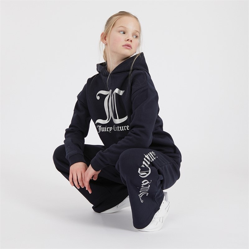 Juicy Couture Girls Overhead Hoodie And Wide Leg Joggers Tracksuit Set Night Sky - Image 3