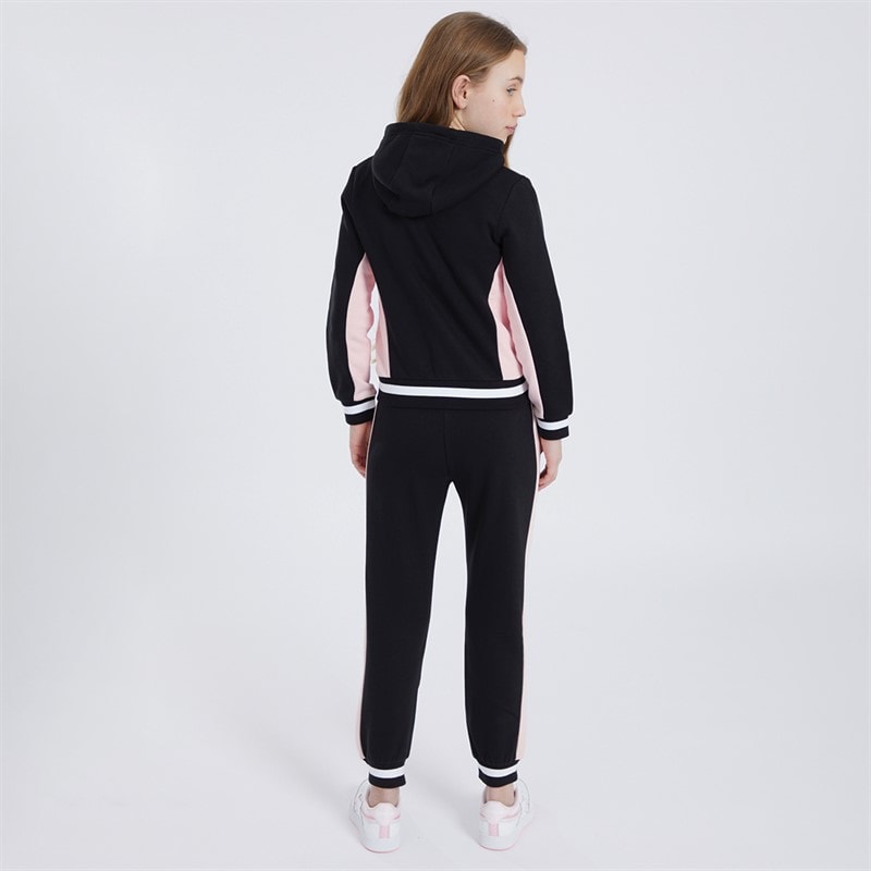 Juicy Couture Girls Cut And Sew Zip Through Hoodie And Cuffed Joggers Tracksuit Set Black - Image 2