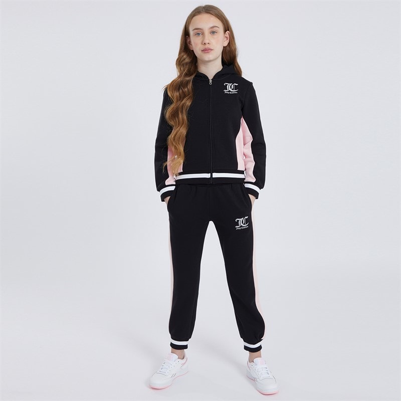 Juicy Couture Girls Cut And Sew Zip Through Hoodie And Cuffed Joggers Tracksuit Set Black - Image 3