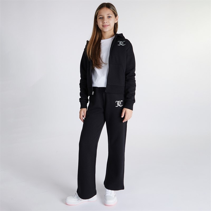 Juicy Couture Girls Zip Through Hoodie And Wide Leg Joggers Tracksuit Set Black - Image 1