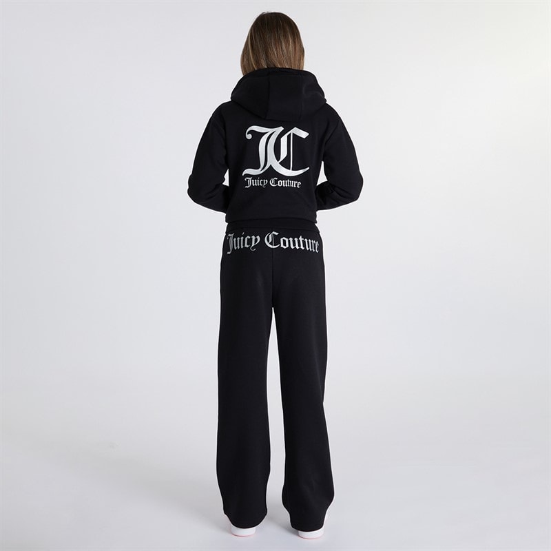 Juicy Couture Girls Zip Through Hoodie And Wide Leg Joggers Tracksuit Set Black - Image 2