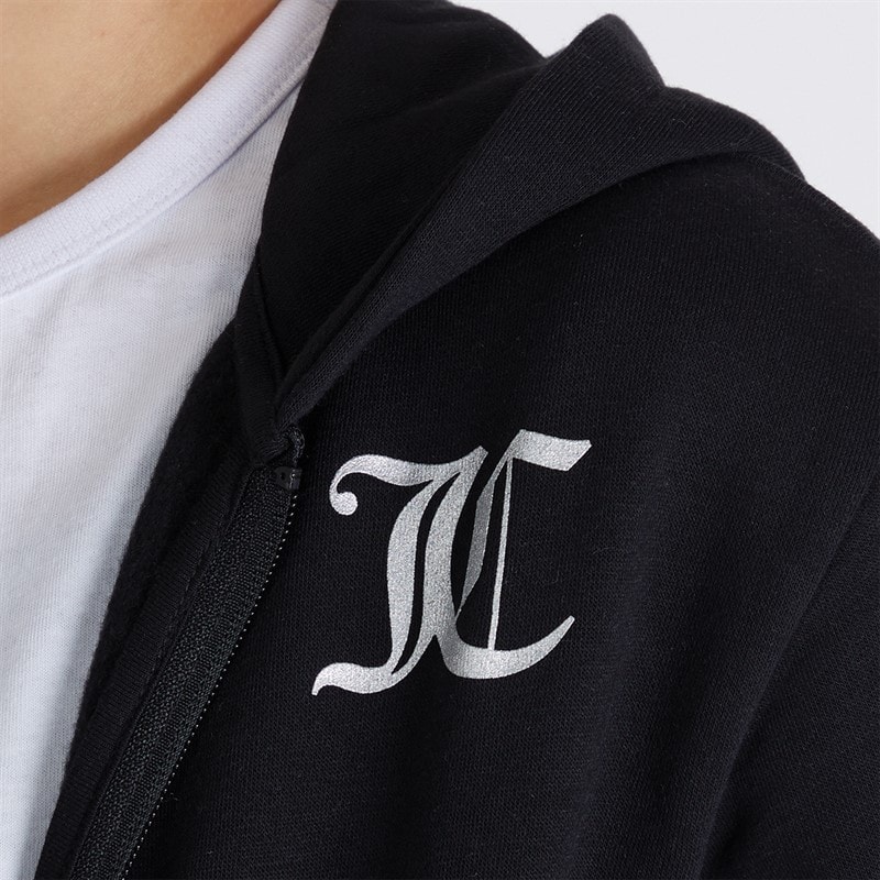 Juicy Couture Girls Zip Through Hoodie And Wide Leg Joggers Tracksuit Set Black - Image 3