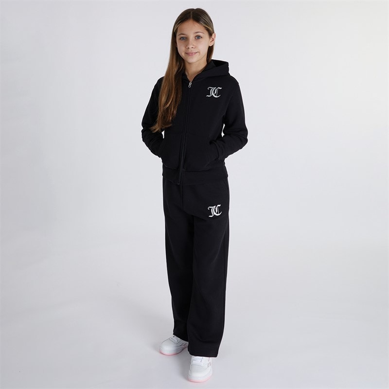 Juicy Couture Girls Zip Through Hoodie And Wide Leg Joggers Tracksuit Set Black - Image 4