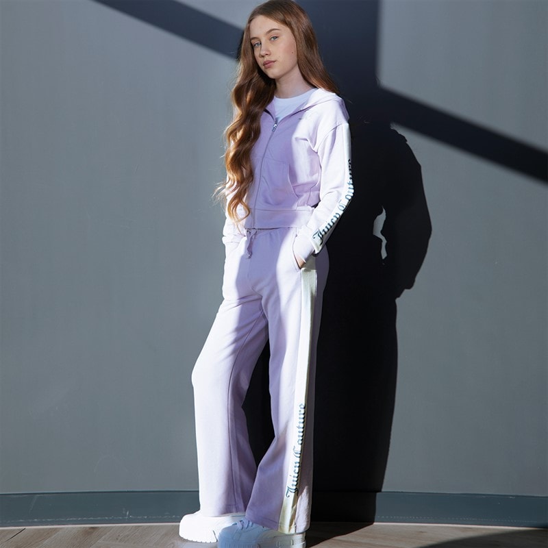 Juicy Couture Girls Cut And Sew Zip Through Hoodie And Wide Leg Joggers Tracksuit Set Pastel Lilac - Image 3