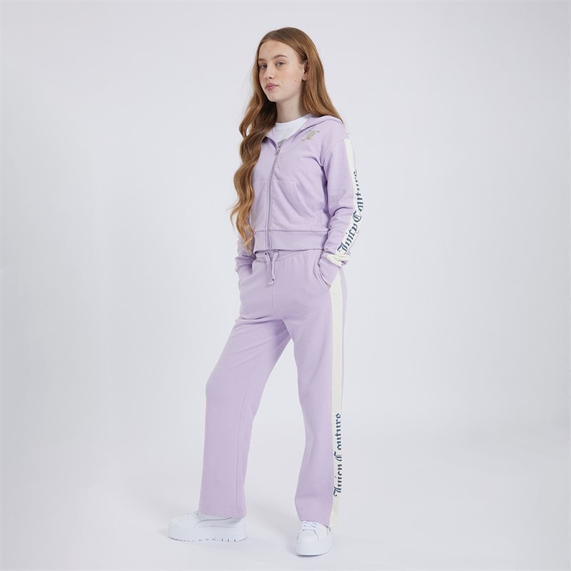 Juicy Couture Girls Cut And Sew Zip Through Hoodie And Wide Leg Joggers Tracksuit Set Pastel Lilac - Image 4