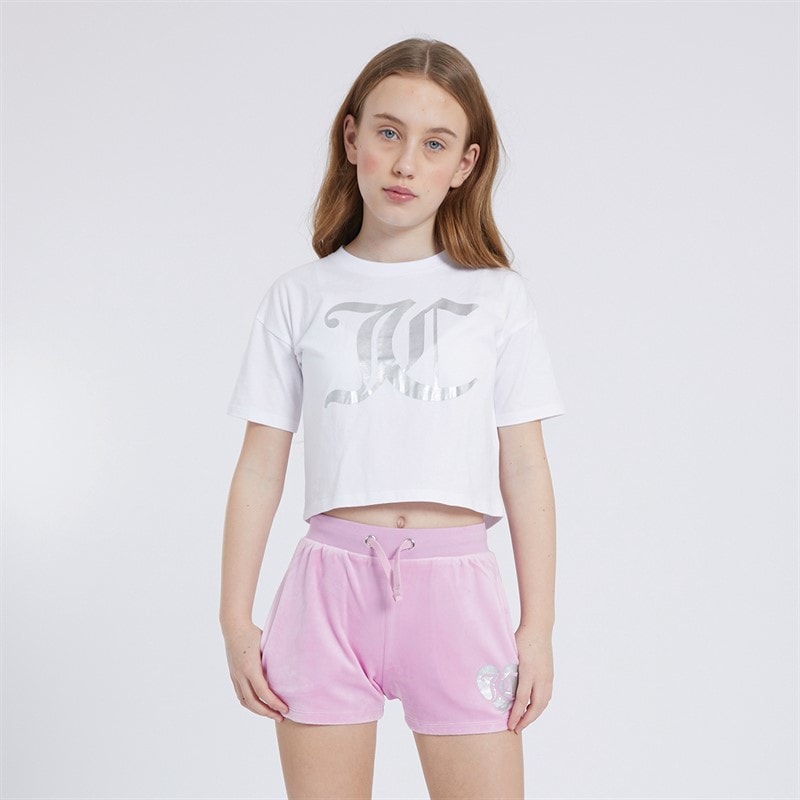 Juicy Couture Girls Heart Boxy T-Shirt And Velour Shorts Set Pink Lavender