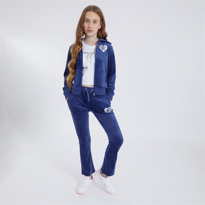Juicy Couture Girls Velour Zip Through Hoodie Blue Print - Image 3