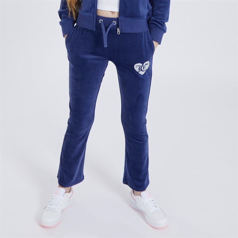 Juicy Couture Girls Velour Wide Leg Joggers Blue Print