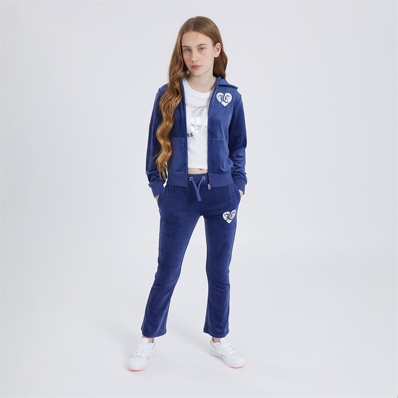 Juicy Couture Girls Velour Wide Leg Joggers Blue Print - Image 4