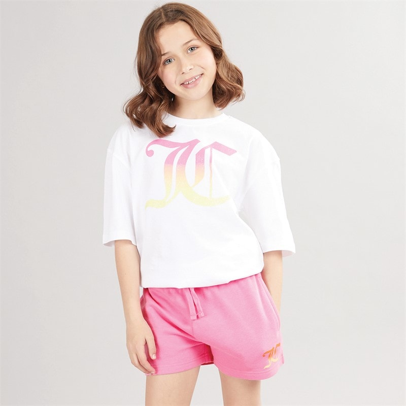 Juicy Couture Girls Oversized T-Shirt And Jersey Shorts Set Pink Cosmos