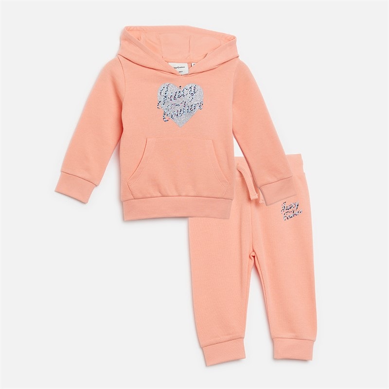 Juicy Couture Girls Heart Hoodie And Joggers Tracksuit Peach Amber - Image 1
