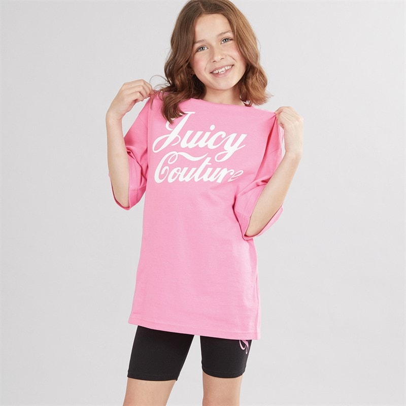 Juicy Couture Girls Script Boyfriend T-Shirt And Cycling Shorts Set Black - Image 3