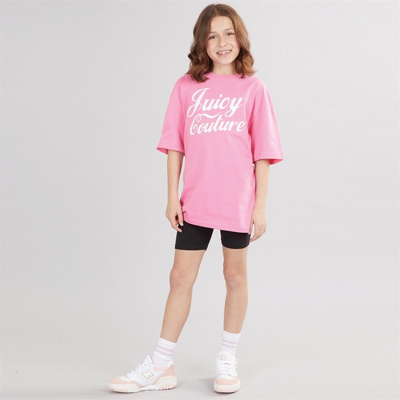 Juicy Couture Girls Script Boyfriend T-Shirt And Cycling Shorts Set Black - Image 4