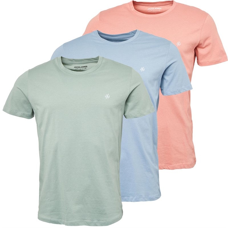 JACK & JONES Mens JXJ Three Pack T-Shirts Ashley Blue/Rosette/Green Milieu - Image 1
