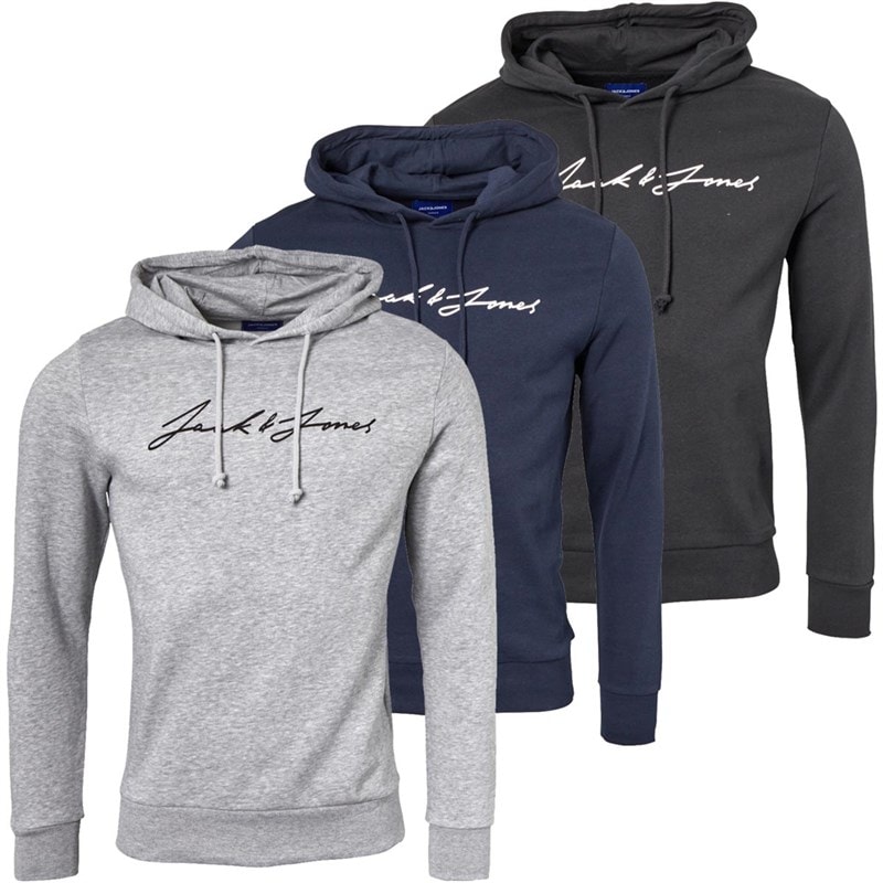 JACK & JONES Mens Jax Three Pack Sweat Hoodies Tap Shoe/Light Grey Melange/Navy Blazer