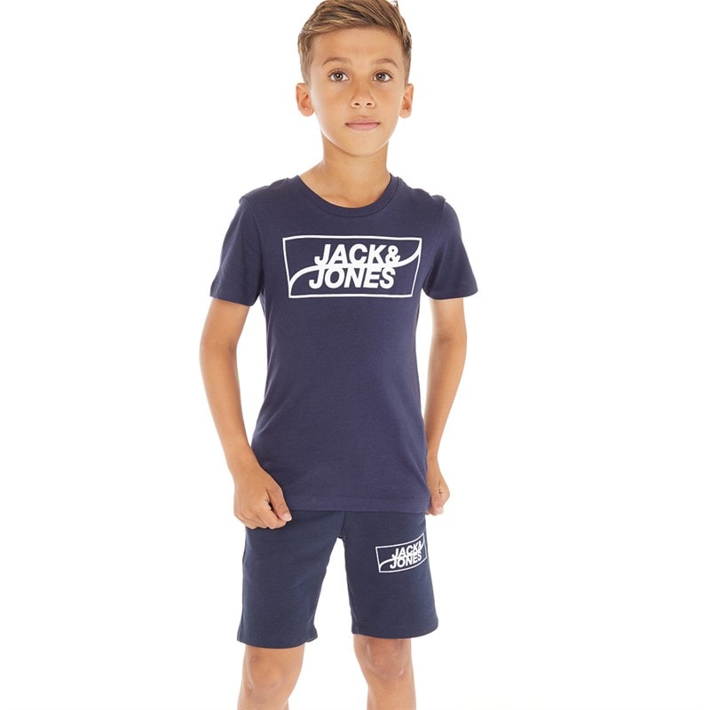 JACK & JONES Boys Fly T-Shirt And Shorts Set Navy Blazer - Image 1