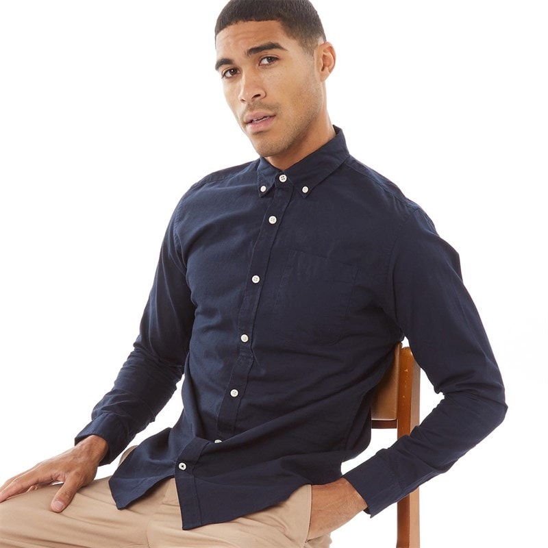 JACK & JONES Mens Long Sleeve Oxford Shirt Navy - Image 1