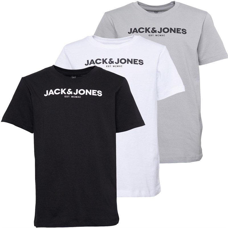 JACK & JONES Boys Harry Three Pack T-Shirts White/Black/Alloy