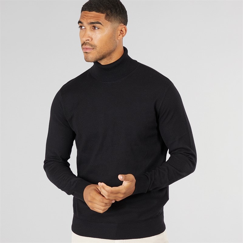 JACK & JONES Mens Jwhemil Knit Roll Neck Black - Image 1