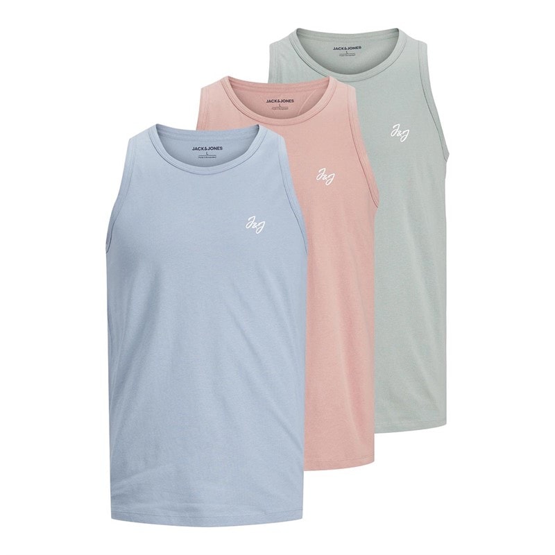 JACK & JONES Mens Marley Three Pack Vests Rosette/Ashley Blue/Milieu Green - Image 1