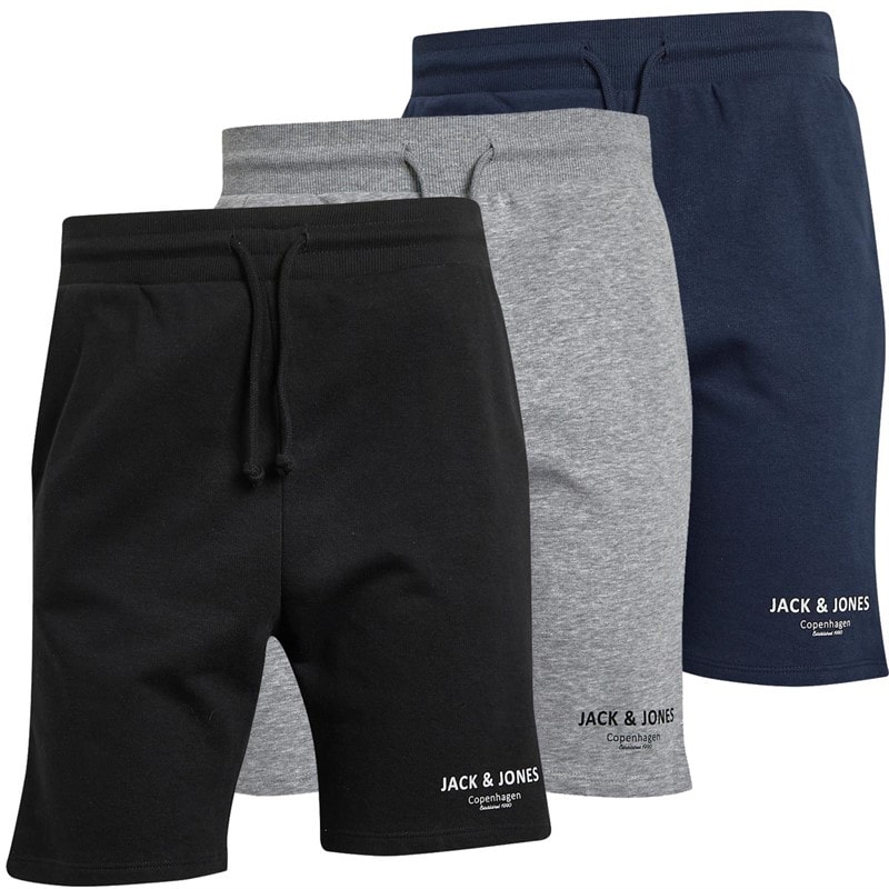 JACK & JONES Mens Heat Three Pack Shorts Black/Light Grey Marl/Navy - Image 3
