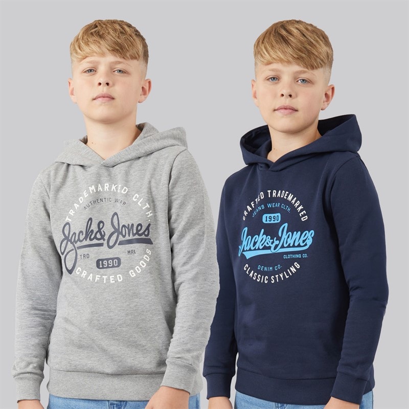 JACK & JONES Boys Mikk Two Pack Hoodies Navy Blazer/Light Grey Marl
