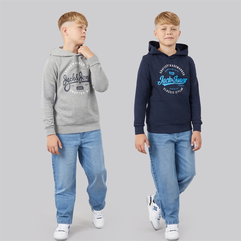 JACK & JONES Boys Mikk Two Pack Hoodies Navy Blazer/Light Grey Marl - Image 3