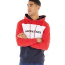 JACK & JONES Mens Logo Blocking Hoodie Tango Red