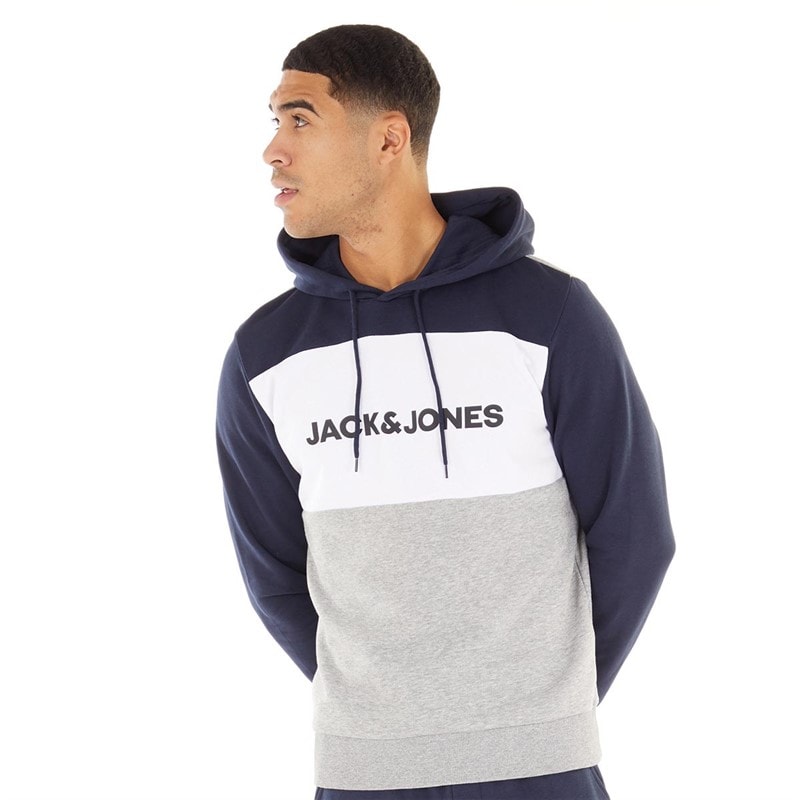 JACK & JONES Mens Logo Blocking Hoodie Navy Blazer - Image 1
