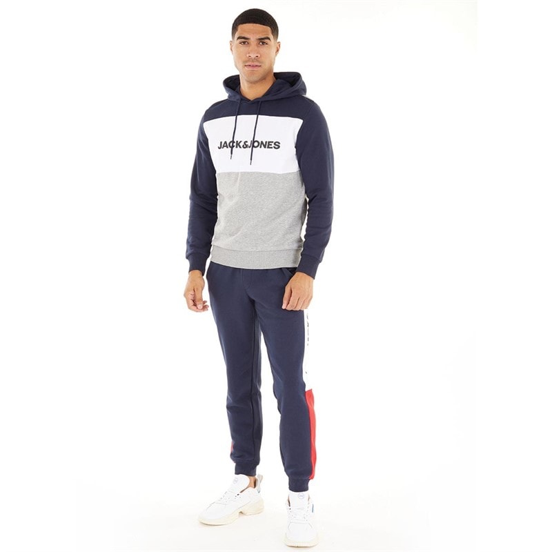 JACK & JONES Mens Logo Blocking Hoodie Navy Blazer - Image 3