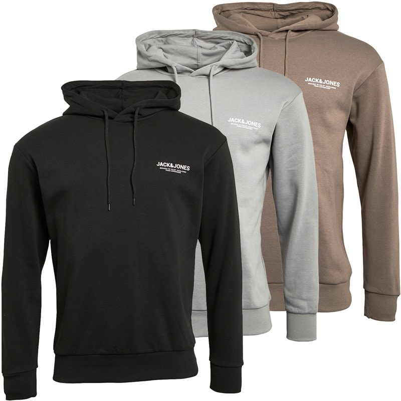 JACK & JONES Mens Mason Three Pack Hoodies Black/Alloy/Falcon