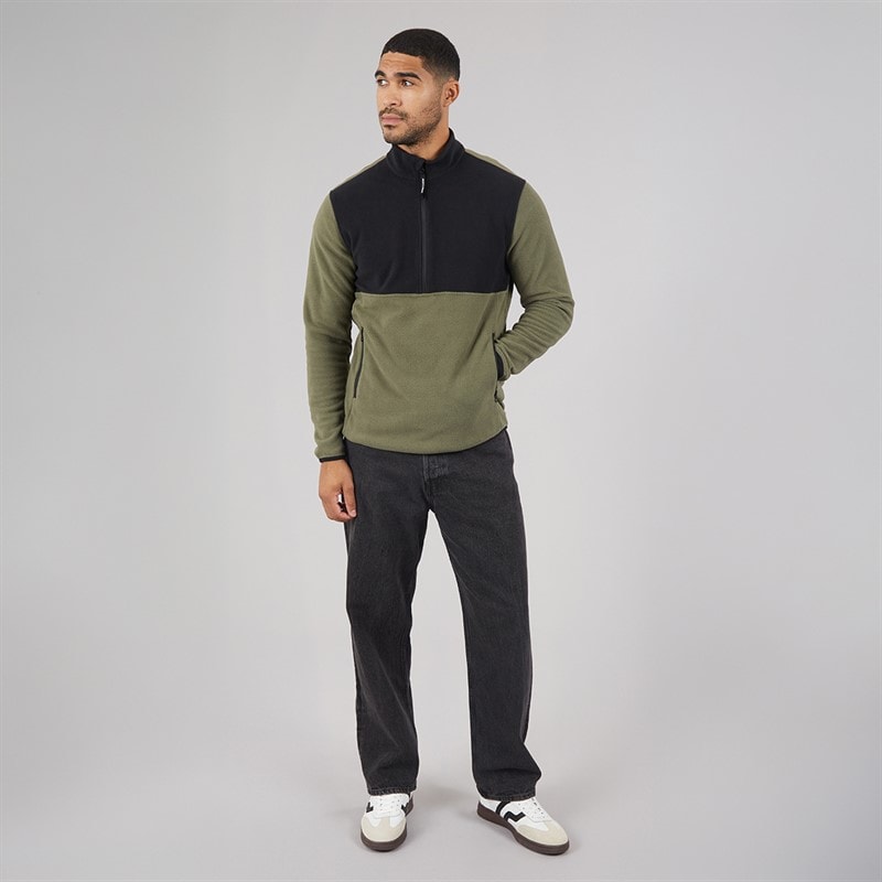 JACK & JONES Mens Flame Half Zip Fleece Dusty Olive - Image 3