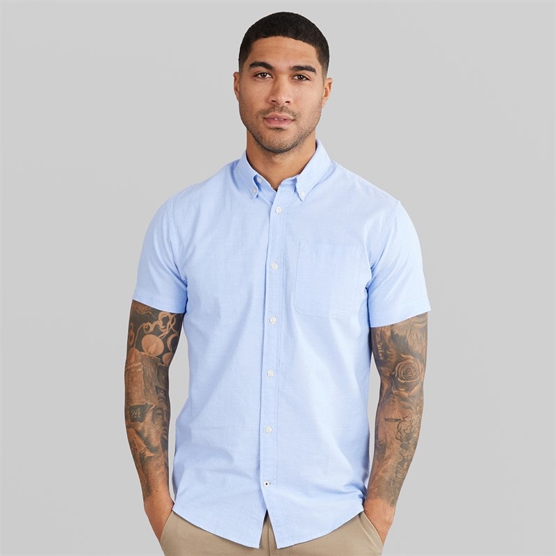 JACK & JONES Mens Classic Short Sleeve Oxford Shirt Cashmere Blue - Image 1