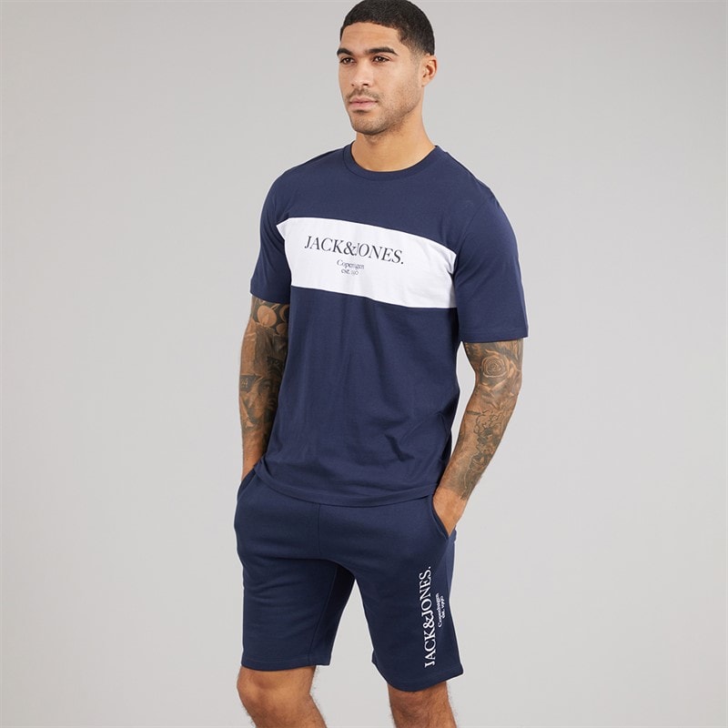 JACK & JONES Mens Chester T-Shirt And Shorts Set Navy Blazer