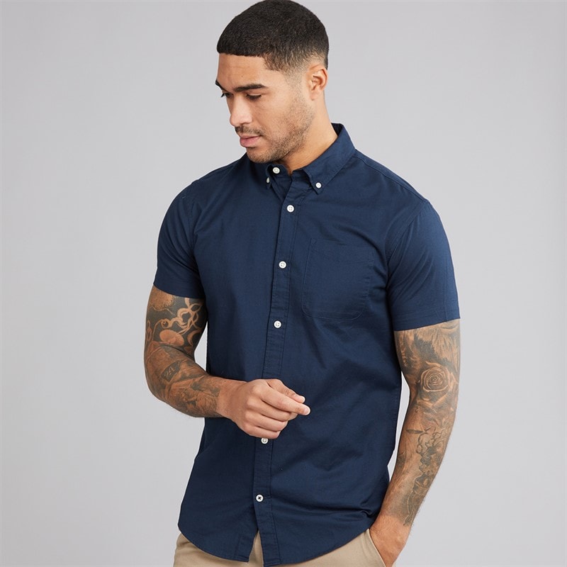JACK & JONES Mens Classic Short Sleeve Oxford Shirt Navy Blazer - Image 1