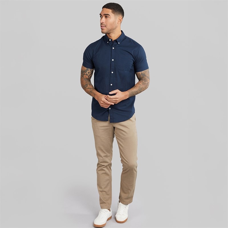 JACK & JONES Mens Classic Short Sleeve Oxford Shirt Navy Blazer - Image 3