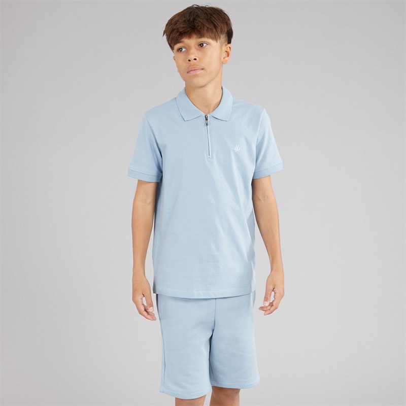 JACK & JONES Boys Basic Zip T-Shirt And Shorts Set Ashley Blue - Image 3