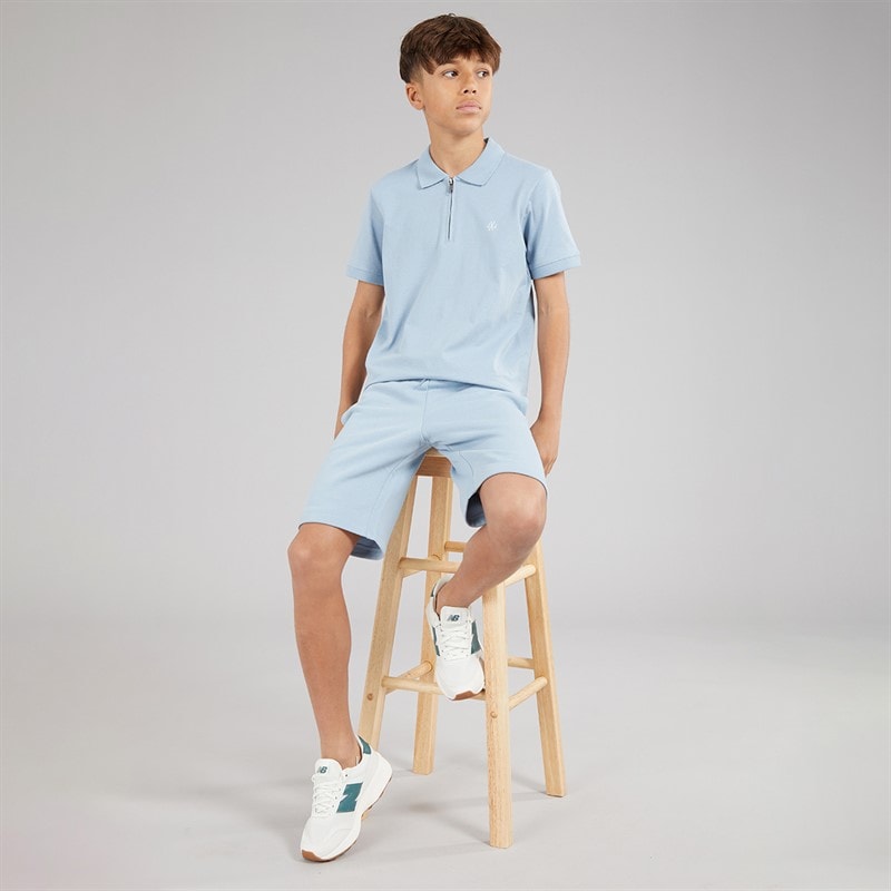 JACK & JONES Boys Basic Zip T-Shirt And Shorts Set Ashley Blue - Image 4