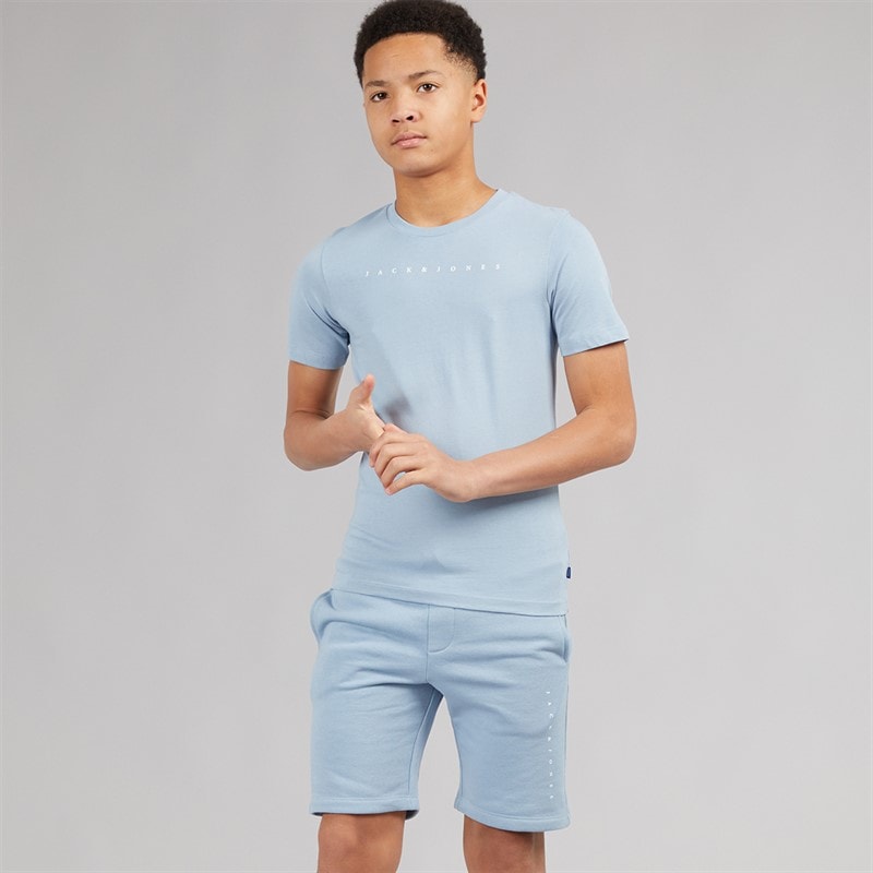 JACK & JONES Boys Font T-Shirt And Shorts Set Ashley Blue