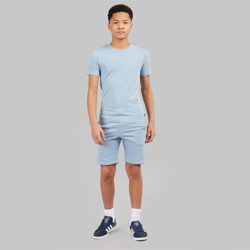 JACK & JONES Boys Font T-Shirt And Shorts Set Ashley Blue - Image 4