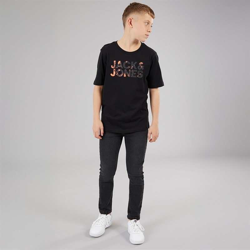 JACK & JONES Boys Splash Corp Logo T-Shirt Black - Image 3