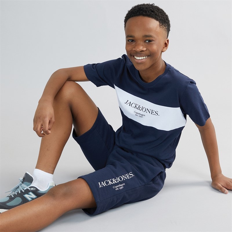 JACK & JONES Boys Chester T-Shirt And Shorts Set Navy Blazer/White