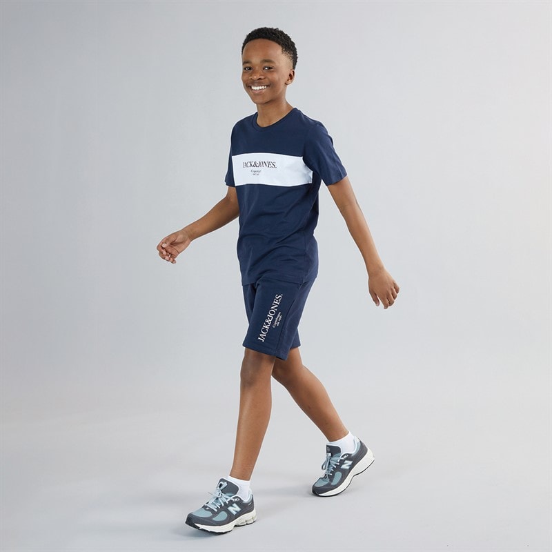 JACK & JONES Boys Chester T-Shirt And Shorts Set Navy Blazer/White - Image 3