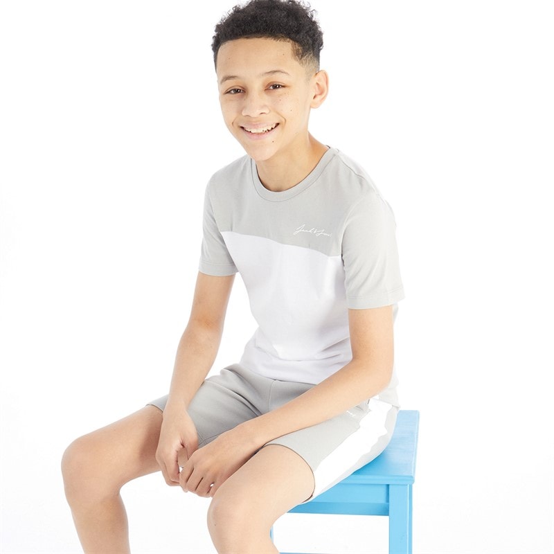 JACK & JONES Boys Blocking T-Shirt And Shorts Set Alloy/White - Image 1