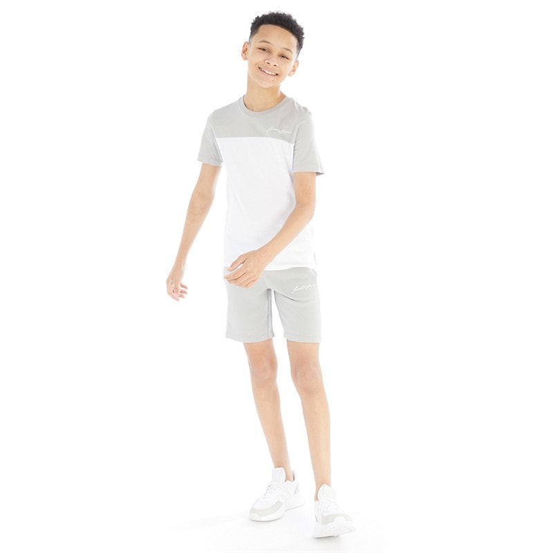 JACK & JONES Boys Blocking T-Shirt And Shorts Set Alloy/White - Image 5